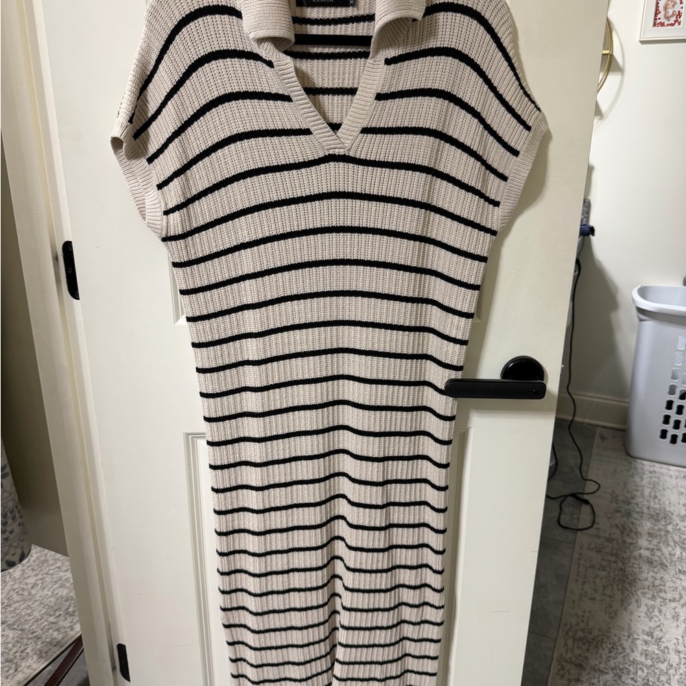 Striped Knit Dress - Black and Cream